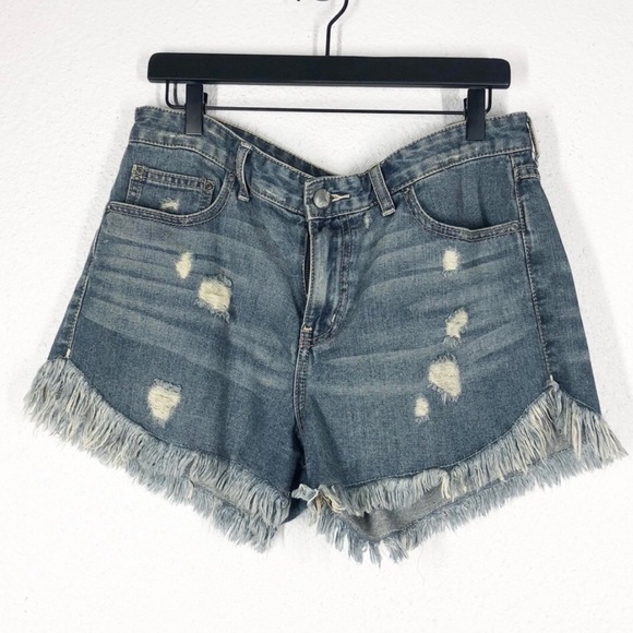 Free People Pants - Free People Frayed Dolphin Denim Jean Shorts Distressed 31